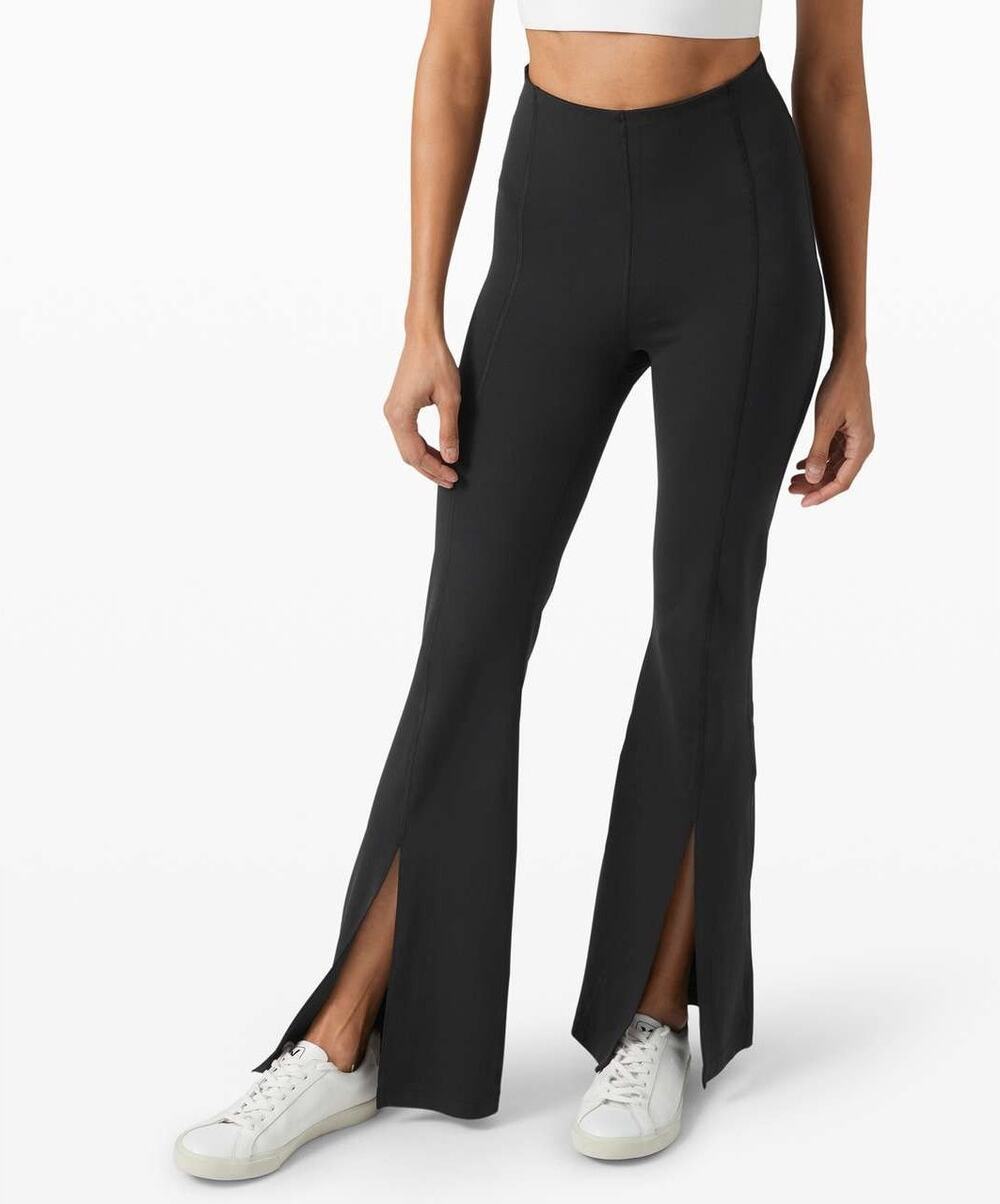 Lululemon In The Groove High Rise Flare Pant Size 2 Black Split Hem Athleisure